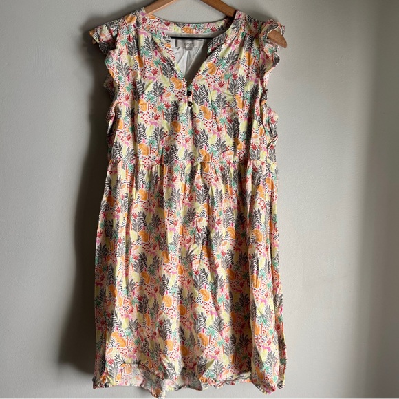 Loft Tropical Print Paradise Ruffle Short Sleeve Button Front Dress Size Small - Picture 3 of 7